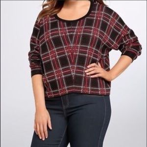 Torrid Dolman cropped red and black sweater